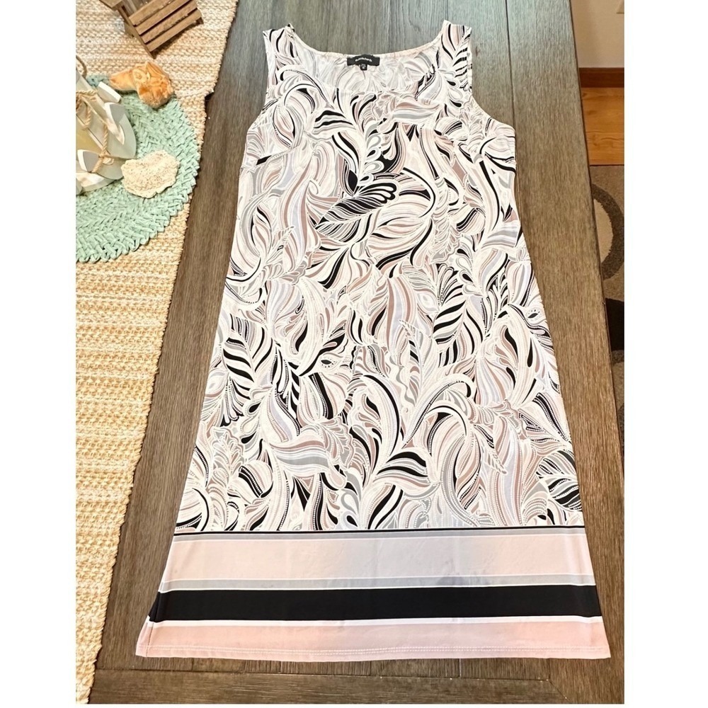 R & M Richards Paisely Party Dress Pink and Black Sleeveless Day to Night 12